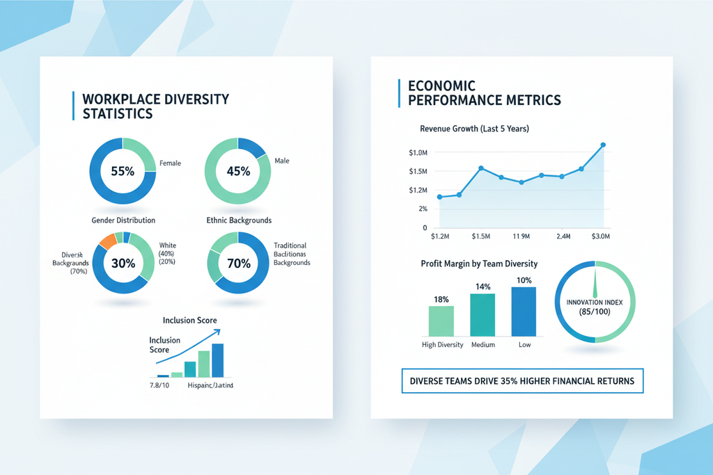 Data visualization showing workplace diversity metrics and economic outcomes