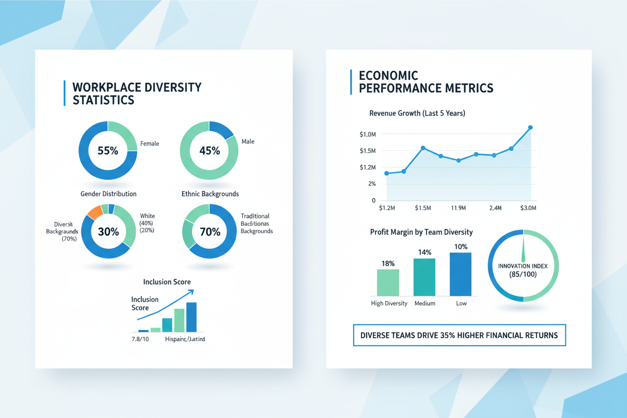 Data visualization showing workplace diversity metrics and economic outcomes
