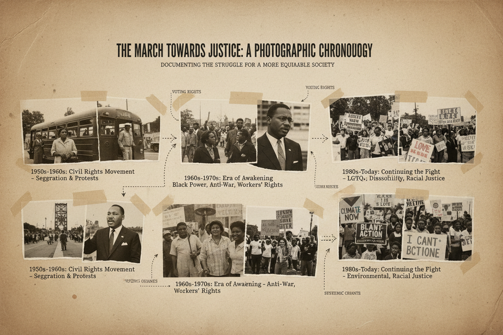 Historical civil rights movement documentation and social justice progress timeline