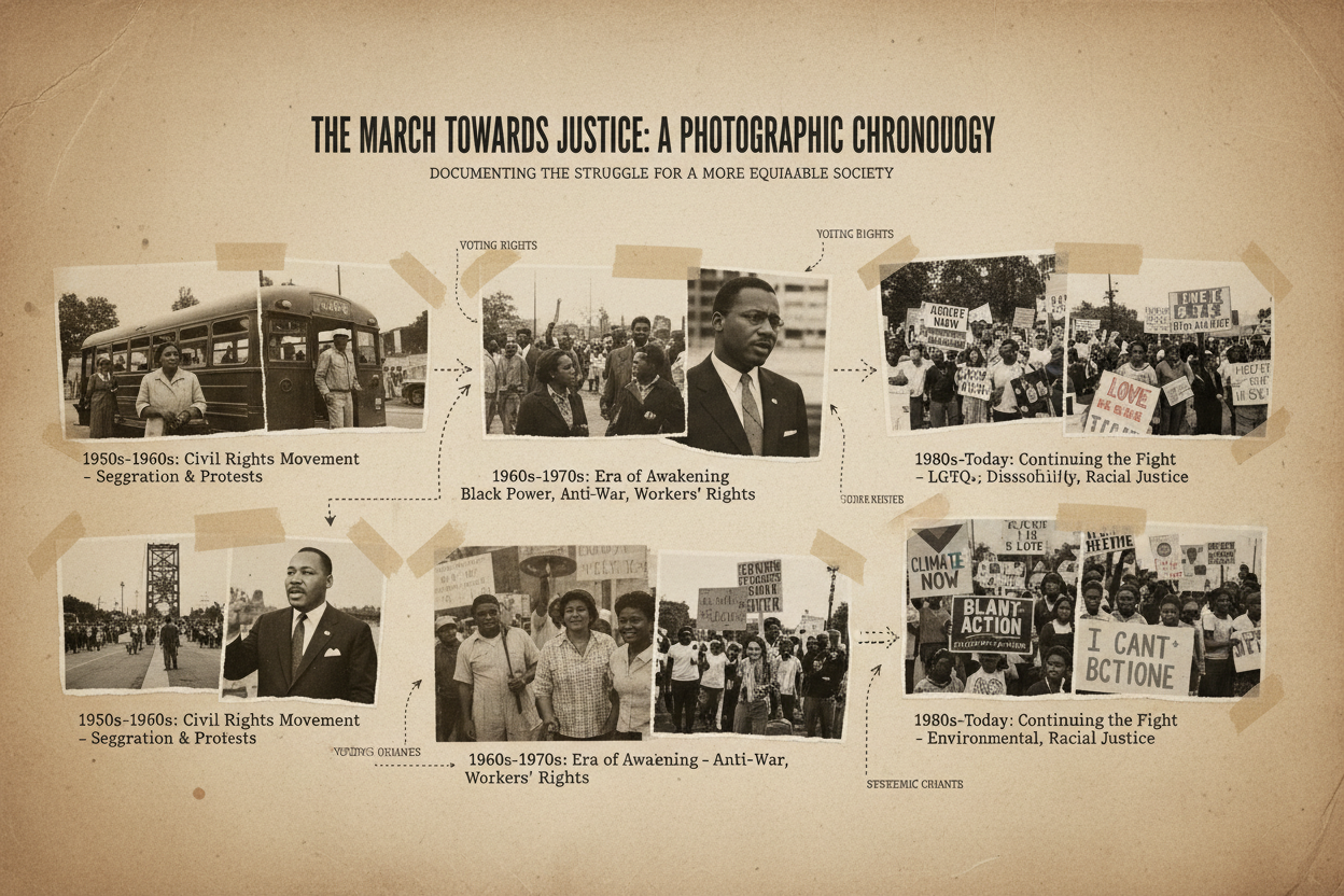 Historical civil rights movement documentation and social justice progress timeline